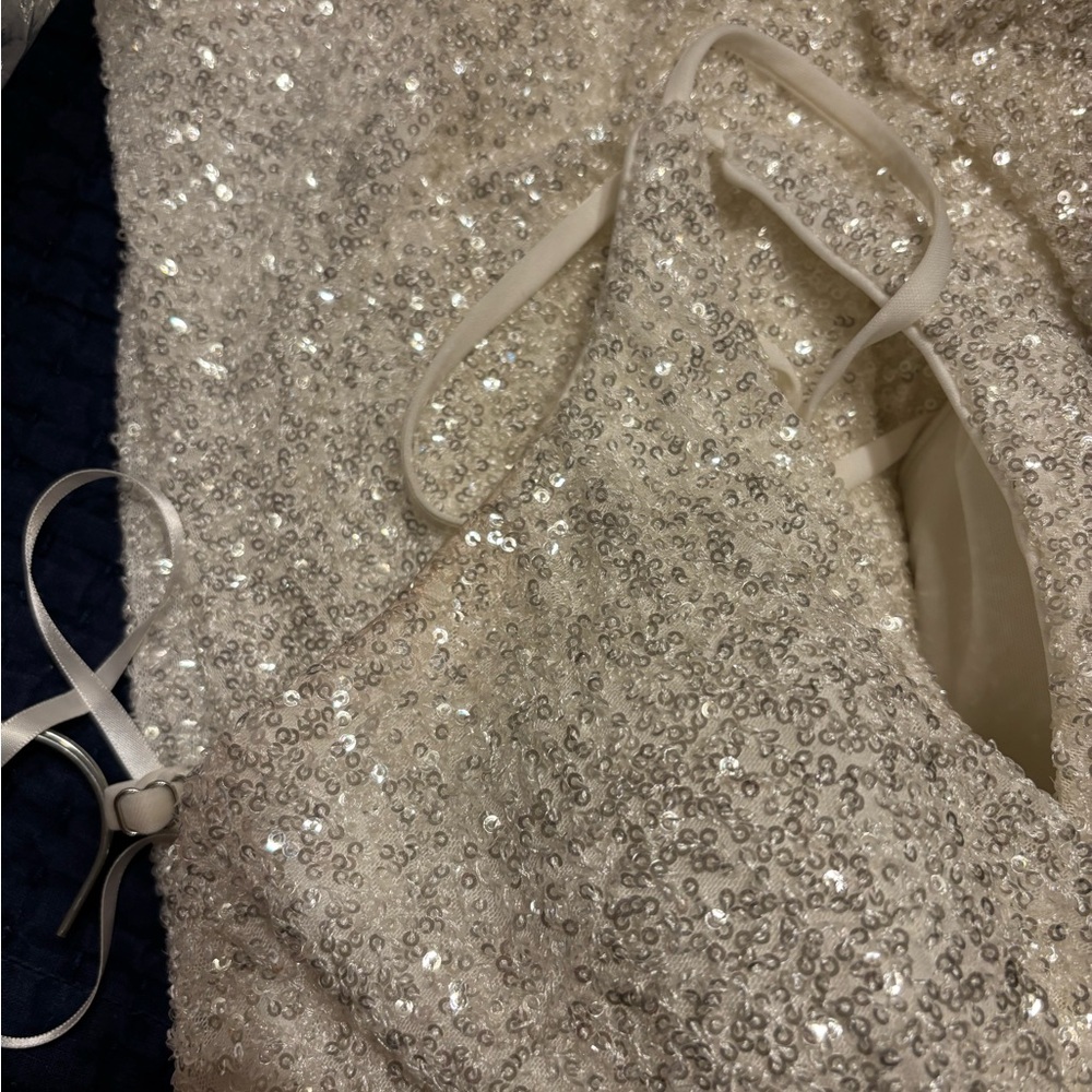 La Femme White Sequin Maxi Skirt with High Thigh Slit - Picture 6 of 6